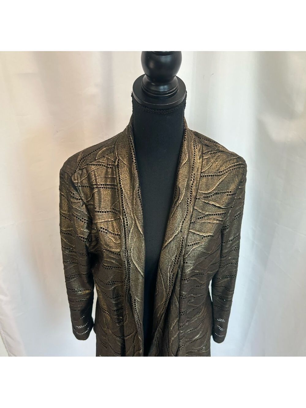 FRANK Lyman gold bronze metallic asymmetrical open front jacket Sz 12 NWOT - Picture 3 of 10